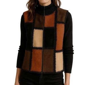 Vintage Suede Leather Knit Vest Western Designers Studio Originals Size Large‎